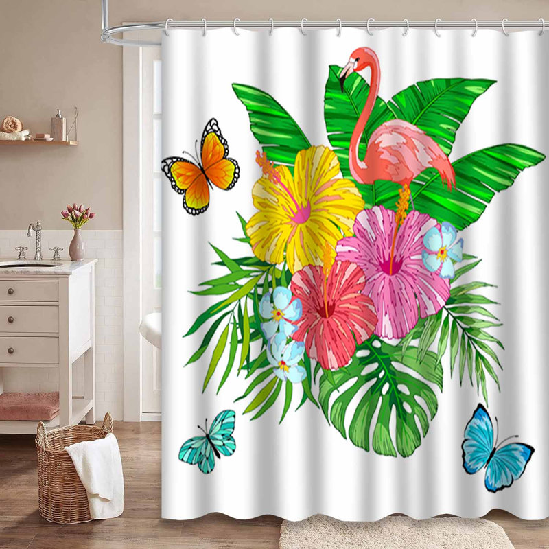 Rideau de douche imperméable avec 12 crochets Aloha, L 72 po x l 78 po