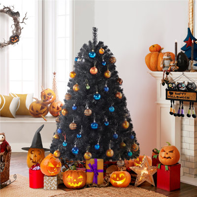 Multi-colored Hinged Fir Artificial Christmas Tree with Foldable Stand
