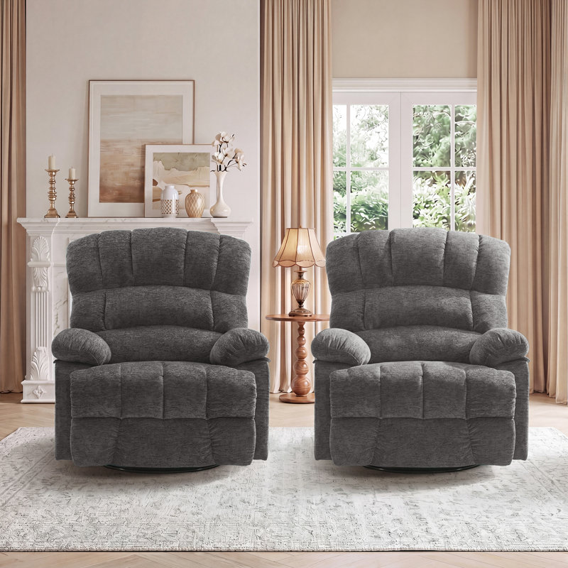 39.7" Wide Manual Upholstered Swivel Rocker Recliner(Set Of 2), Gray Polyester Blend