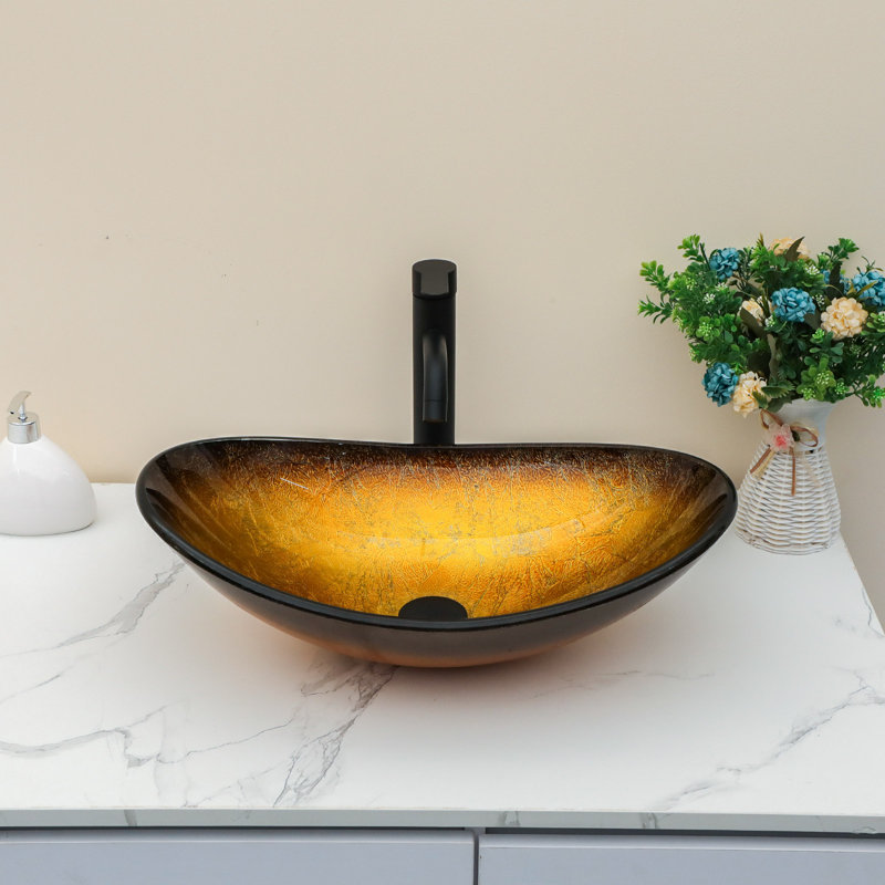 Lavabo vasque ovale en verre 21,5 "avec bonde escamotable, Jaune