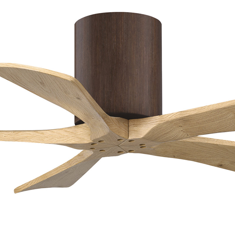 60" Irene 5-Blade Hugger Ceiling Fan with Wall Remote, 42", Matte Black, Light Maple Tone