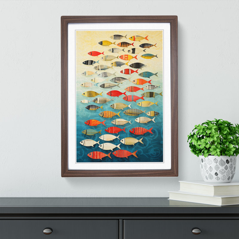 Fish Colour Field - Single Picture Frame Print on Wood, Walnut, 64cm H x 46cm W x 2cm D