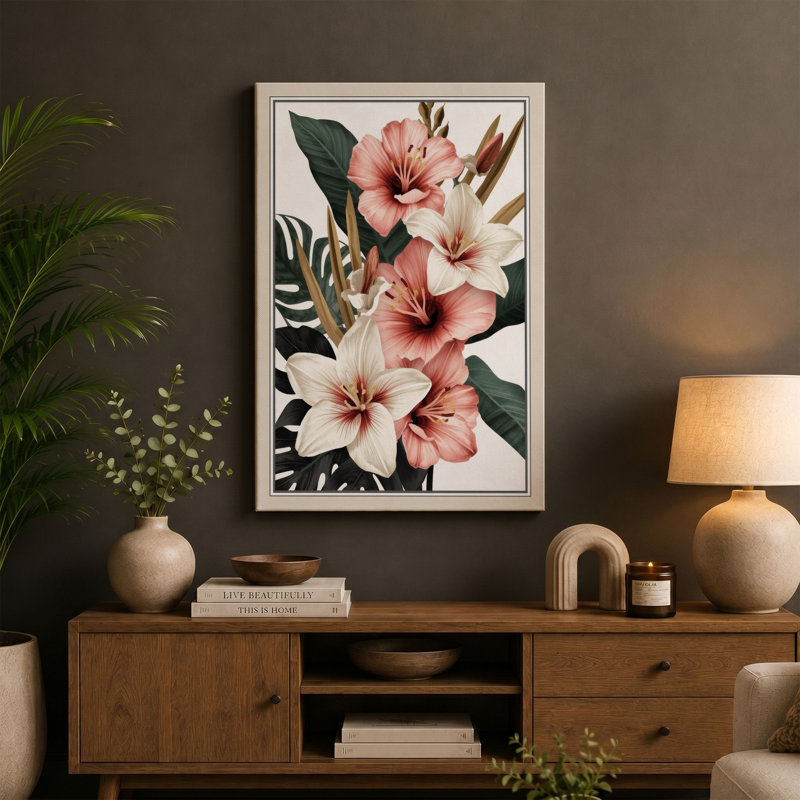 Tropical Bloom Study Botanical - Wrapped Canvas, 36x24 - 91.4 x 61.0 cm, Cream Border