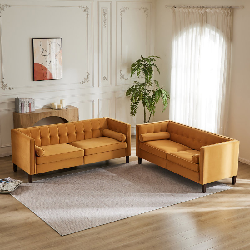Ensemble de salon 2 pièces capitonné Mid-Century, Gingembre gingembre