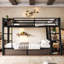 Lit superposé simple en métal avec tablettes de rangement, ports USB et tiroirs sous le lit - Noir-1628058410