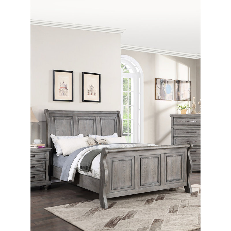 Lit à panneaux très grand antique gris avec très beau design et panneau de particules de style transitionnel en gris