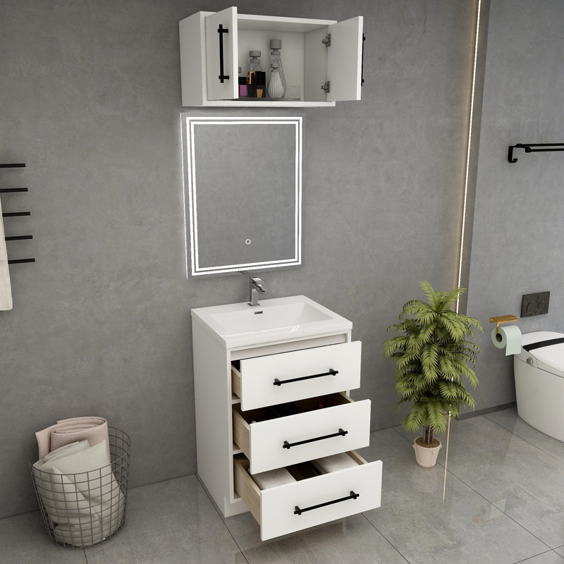 Meuble-lavabo autoportant de 24 po avec lavabo en acrylique renforcé Victoria, Blanc lustré