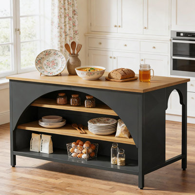 Farmhouse Kitchen Island: Storage Shelf & Bistro Bar Unit