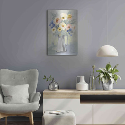 'Pale Flowers on Sage' by Silvia Vassileva, Metal Wall Art, 12" x 16"