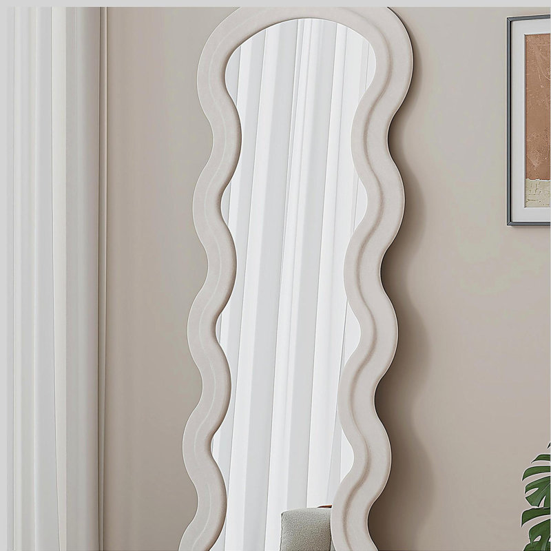 Flannel Full Length Wave white Floor Mirror with Stand for Bedroom living room Hanging or Against The Wall, Cream White