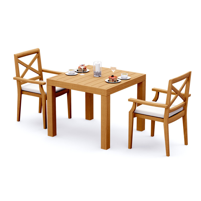 4 Seats 5 Pcs Grade-A Teak Wood Dining Set: 36" Square Table And 4 Granada Stacking Arm Chairs #11GR0804, 2