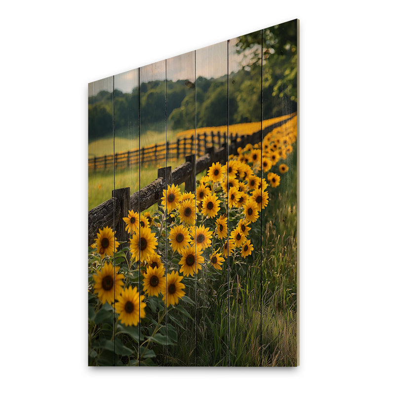 Sunflowers Garden Meadows By The Horse House - Sunflowers Wood Wall Decor - On Natural Pine Wood, 20" H x 10" W x 0.78" D