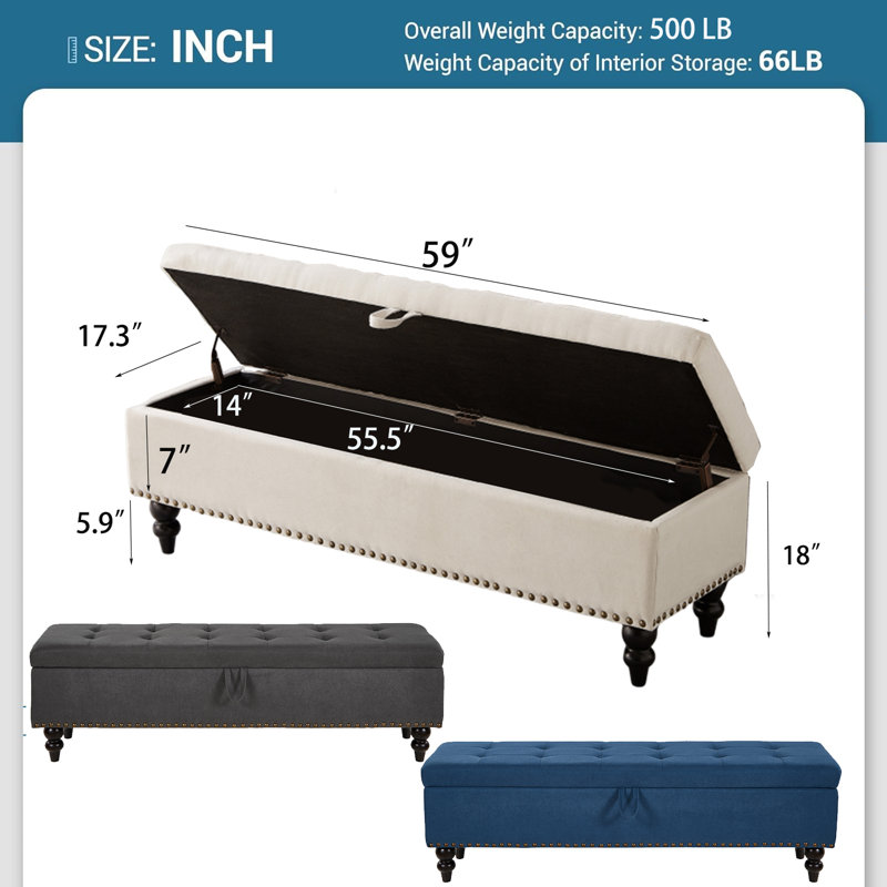 Banc de rangement rembourré Delshawn, Bleu