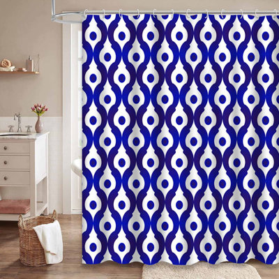 Rideau de douche sans couture à motif abstrait bleu marine avec 12 crochets