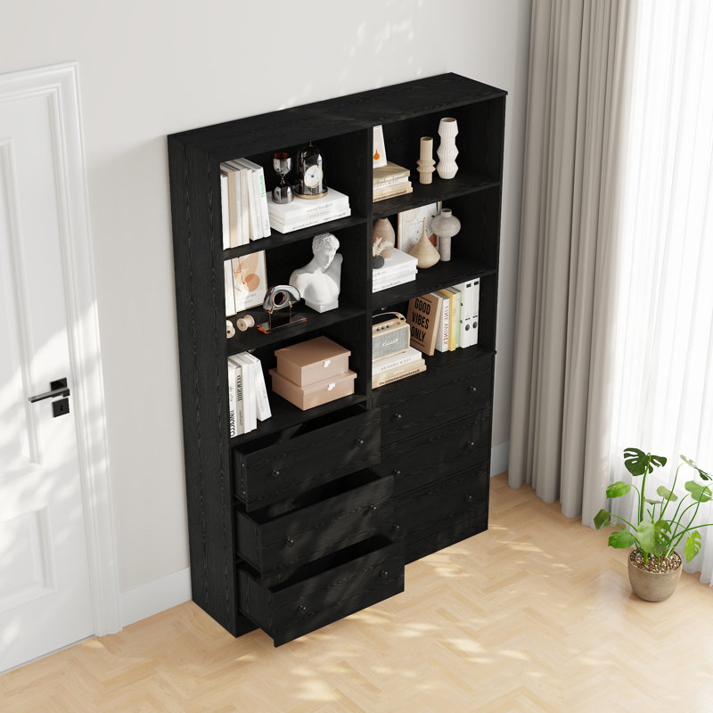 70.9'' H Book Cabinet Storage Bookcase Set, Black