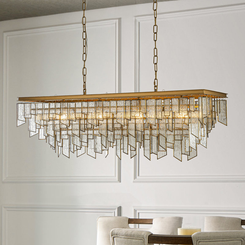 Girtman 4-Light Mid-Century Modern Matte Gold Glass Fringe Chandelier for Dining Room with Water Glass Shade