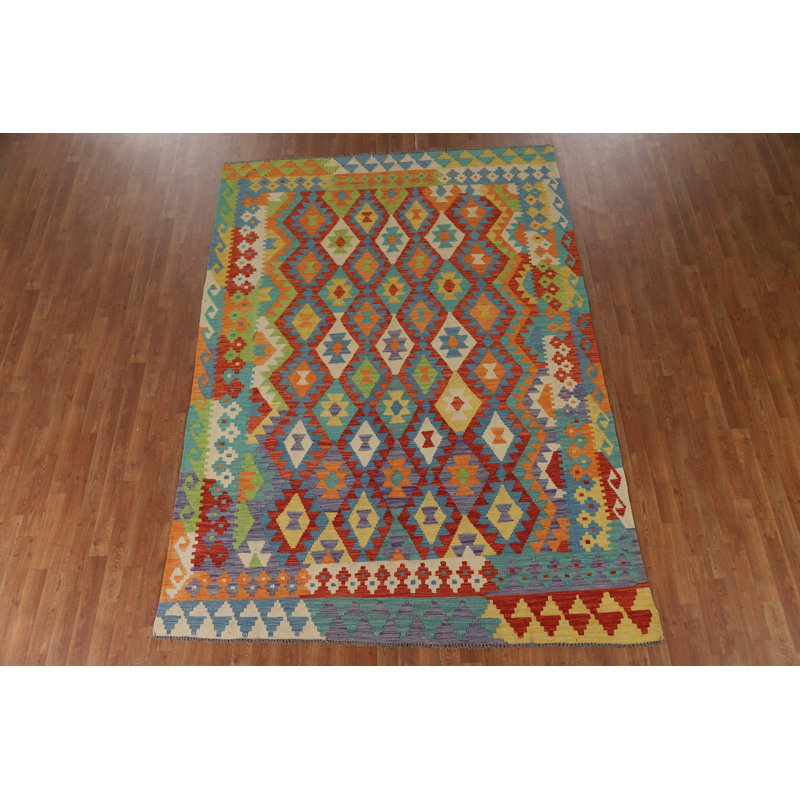 Tapis géométrique en laine Kilim 7 x 9