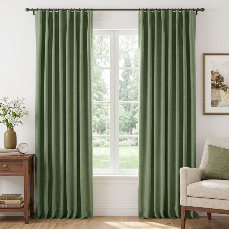 100% Blackout Curtains Linen Textured Solid Thermal Insulated Curtains & Drapes For Living Room Bedroom (50" Wide, Set Of 2)