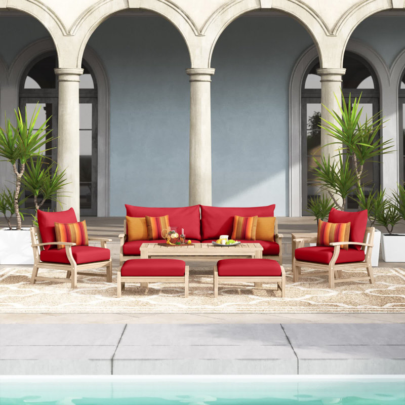 Paulet 7 Piece Sofa Seating Group With Sunbrella Cushion Covers, Canvas Jockey Red Sunbrella® Canvas
