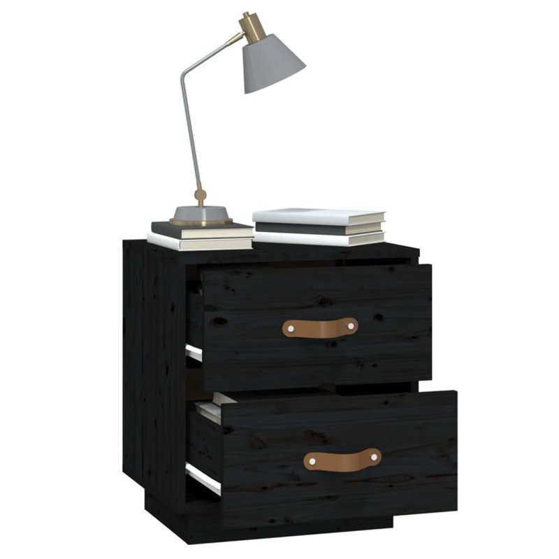 40 cm W Solid Wood Bedside Table, Black, Individual