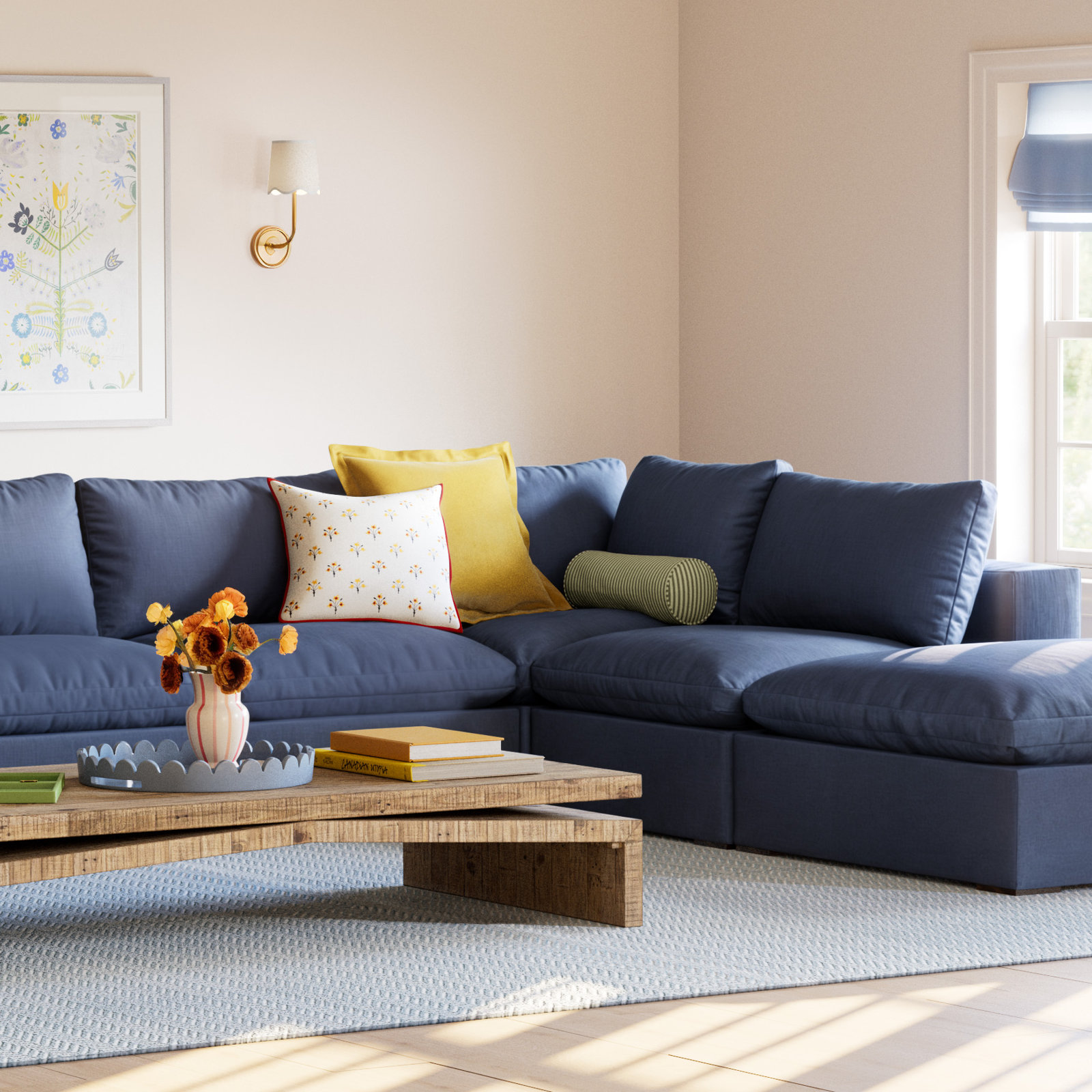 Calana Luxe Modular Sectional, Navy Revolution Performance Fabrics, 6 Piece