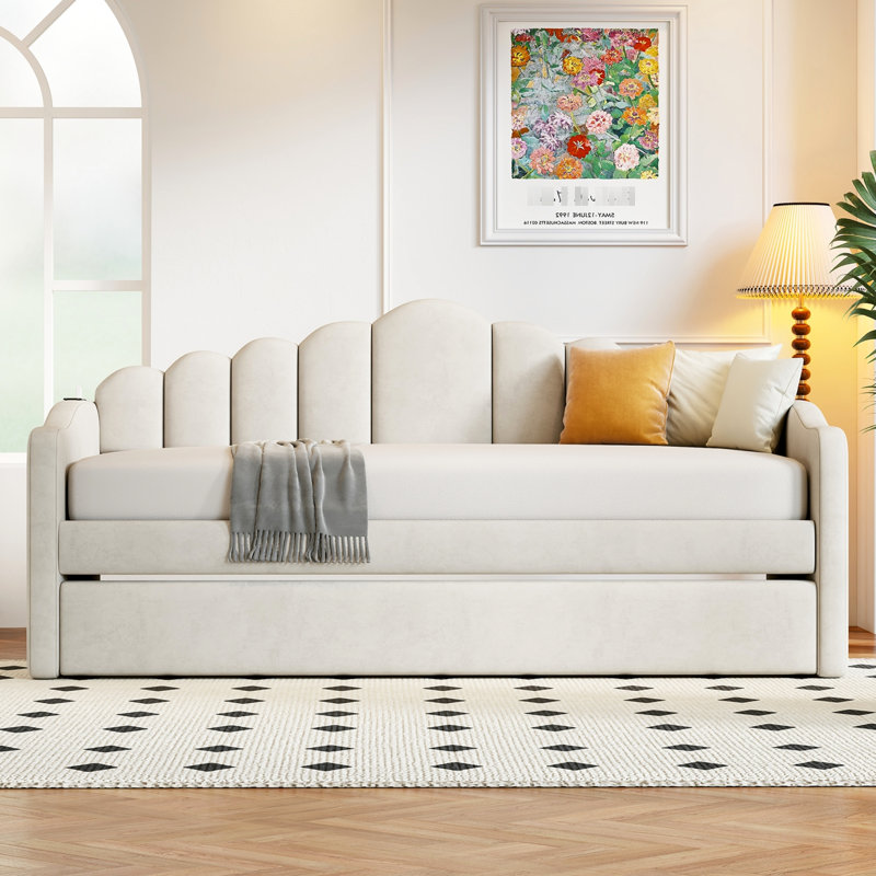 Lit de jour simple en velours avec couchette et charge, canapé-lit beige élégant pour une option de taille élégante, Beige