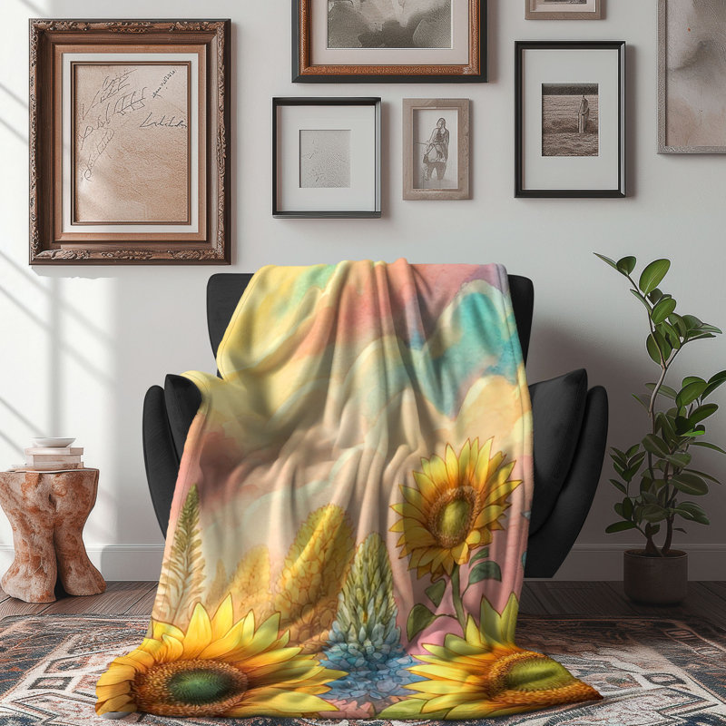 Sunflower Dreamscape - couverture en sherpa de qualité supérieure - reproduction d'art luxueuse, Grand lit
