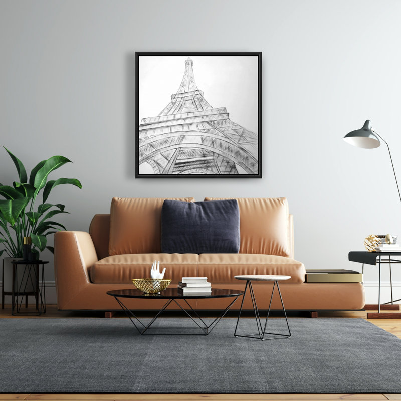 Croquis de la Tour Eiffel, toile | Décor d'architecture noir et blanc, H 25,25 po x l 25,25 po