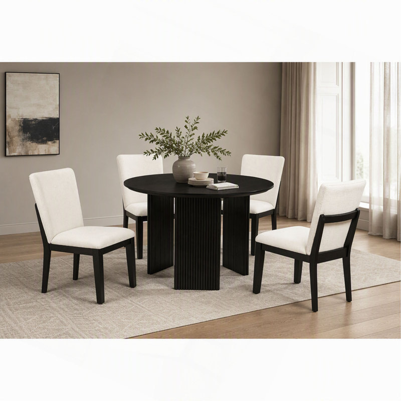 Table de salle à manger ronde, pieds cannelés, style contemporain, Noir
