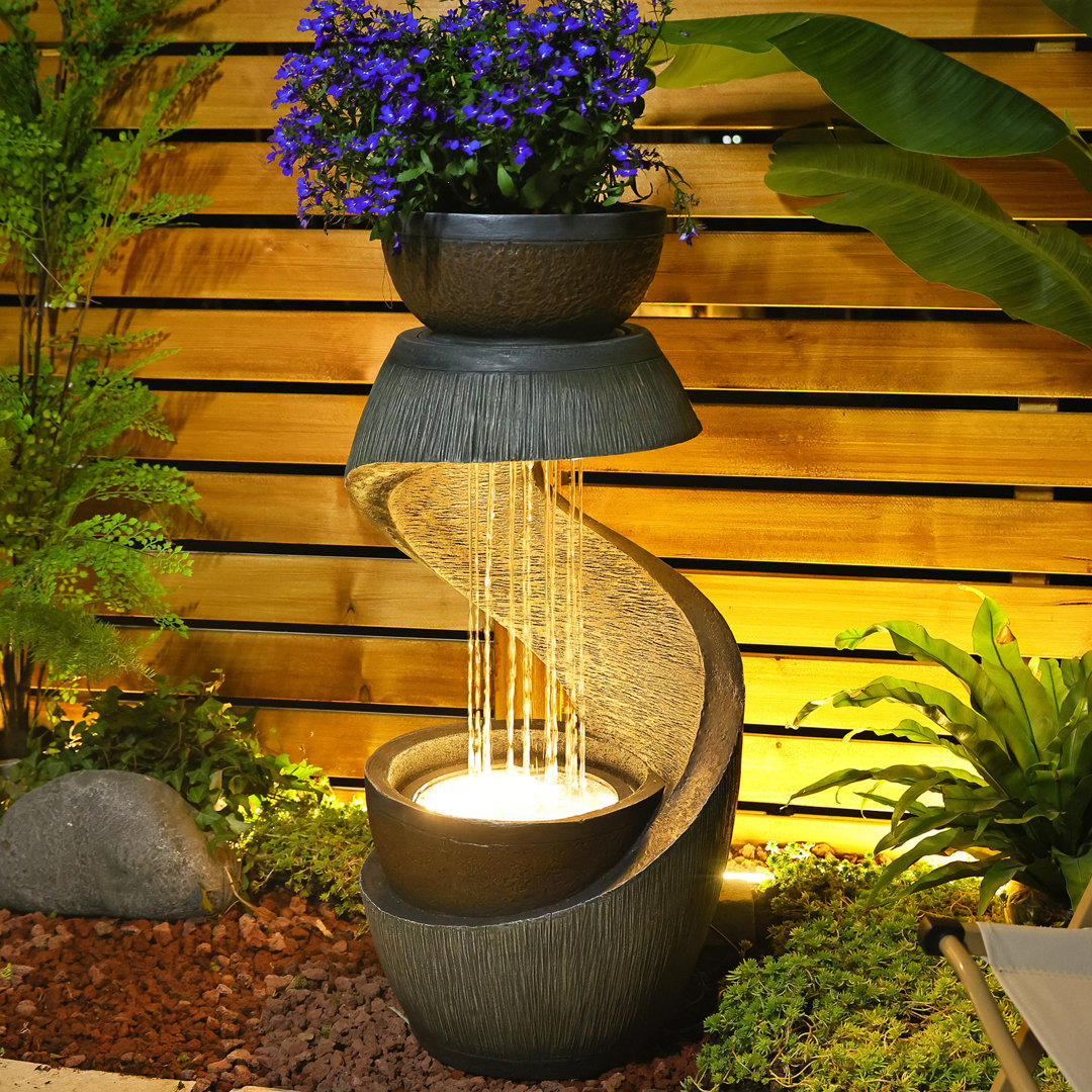 Marelin Hand Crafted Weather Resistant Floor Fountain with Light 17 Stories