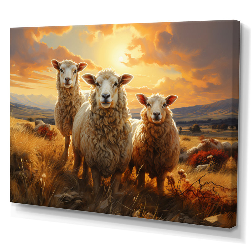 Sheep Golden Flock, reproduction d'art sur toile, H 12 po x l 20 po x P 1 po, Toile tendue
