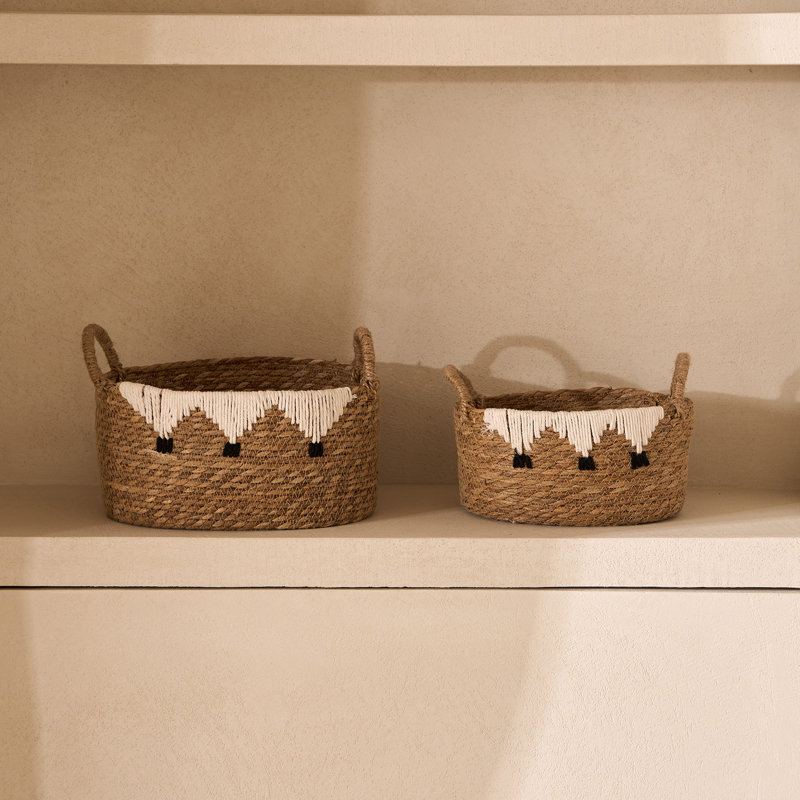 Ensemble de 2 paniers de rangement Seagrass avec 2 franges en macramé