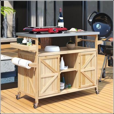 Natural Outdoor Kitchen Island With Spacious Countertops And Multiple Storage Options For Enhanced Functionality
