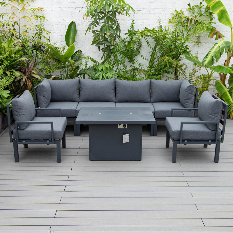 Chelsea 7-Piece Outdoor Sectional Set – Modular Patio Conversation Group with Cushions, Aluminum Frame & Tempered-Glass Coffee Table