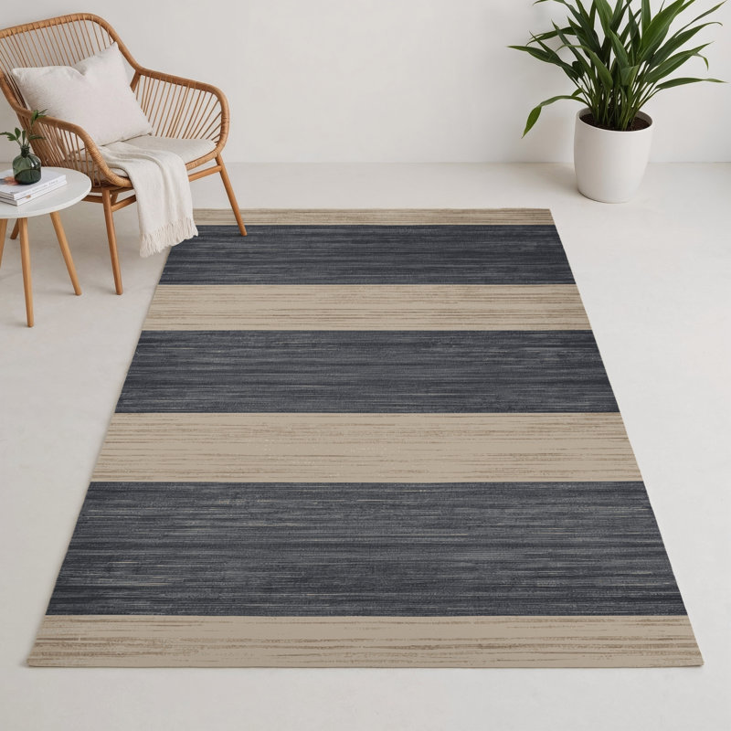Tapis intérieur / extérieur beige HorizontalStripes, Rectangle 5 pi x 7 pi