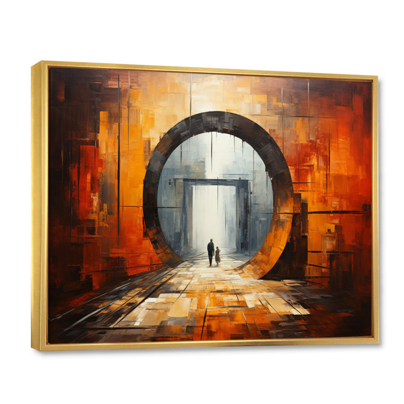Orange Tunnel entrelacé sur toile, H 12 po x l 20 po x P 1 po, Cadre flottant doré