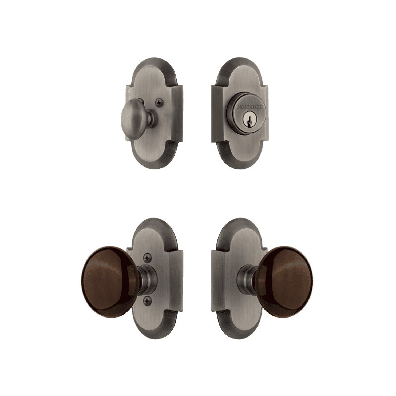 Nostalgic Warehouse Cottage Entry Set with Brown Porcelain Knob, 2.75", White/Timeless Bronze