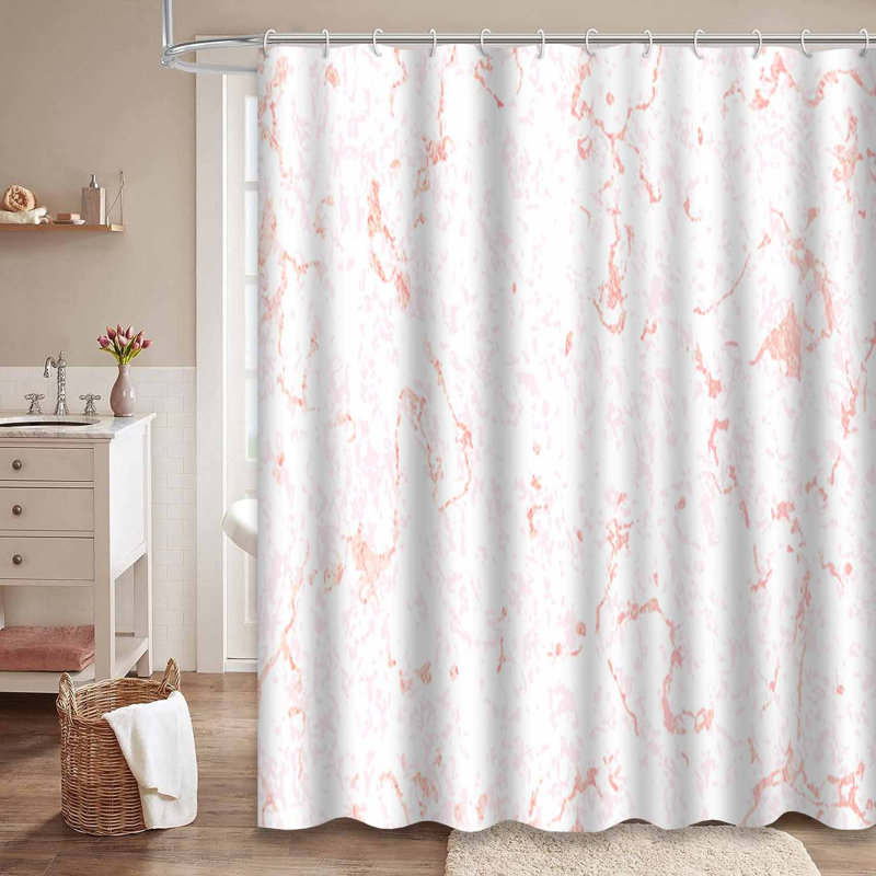 Rideau de douche sans couture en marbre blanc et or rose avec 12 crochets, L 72 po x l 78 po