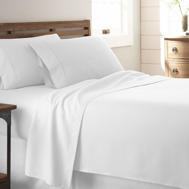 Sateen Double Brushed Microfiber Sheet Set, Snow White, Twin XL Sheet Set + Fitted Sheet + 1 Pillowcase