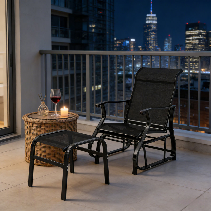 Fauteuil oscillant d'extérieur à haut dossier Garden, Noir