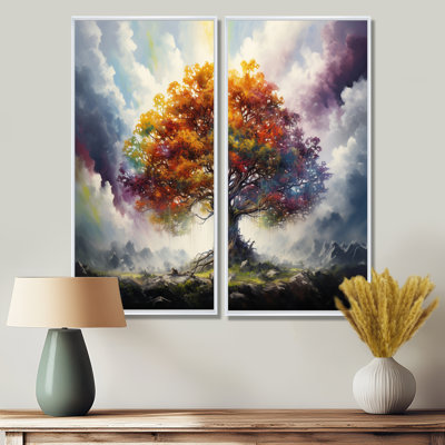 Arbre de vie toutes saisons II - art mural sur toile verte