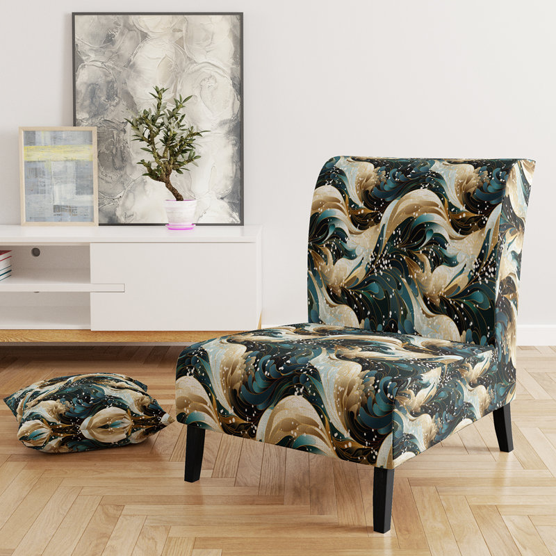 Fauteuil de chambre rembourré contemporain bleu et doré Essence