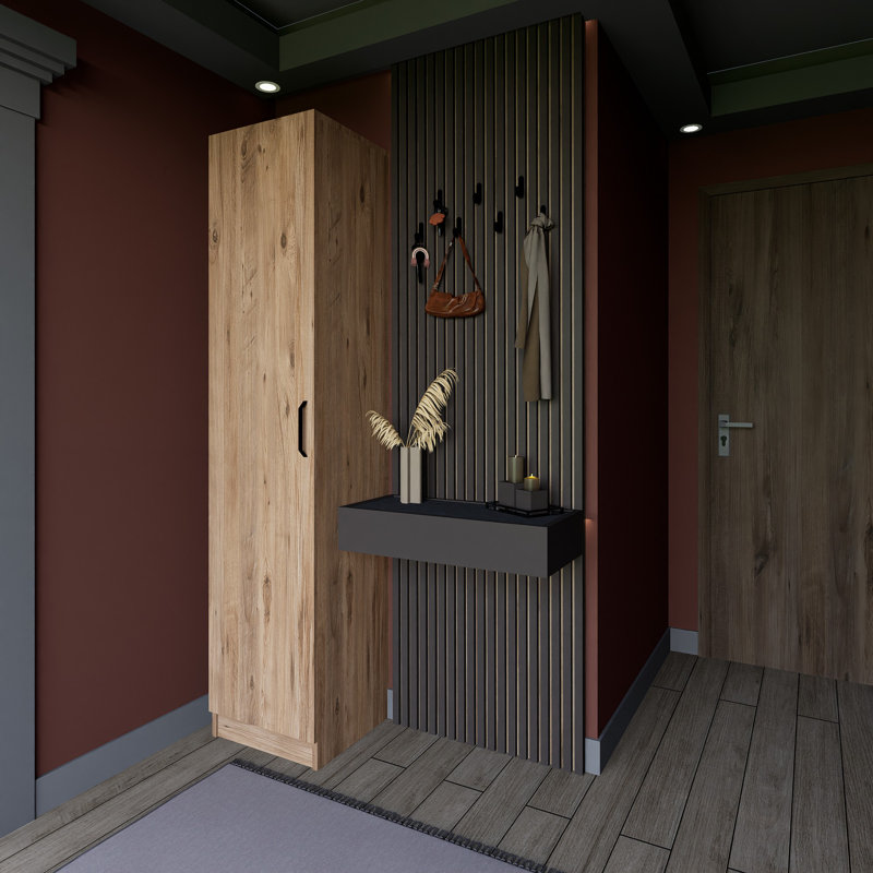 Berend 1 Door Manufactured Wood Wardrobe, Walnut