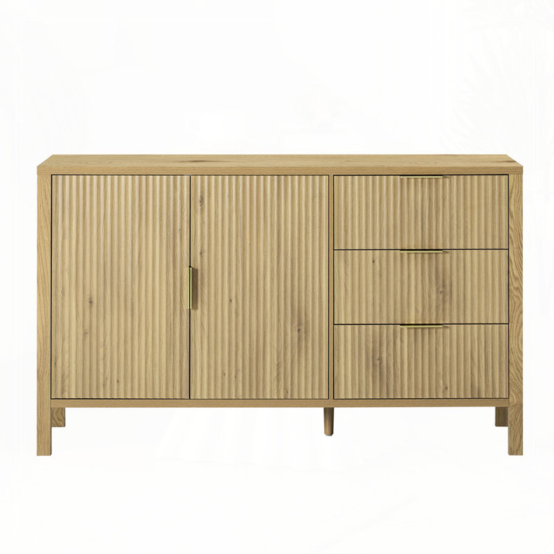 Storage Buffet Cabinet With Hooks And Extra Center Leg,Suitable For Living Room,Entryway,Hallway, Natural