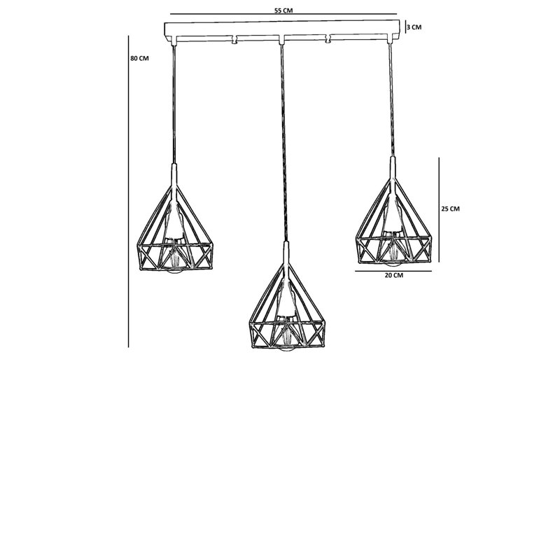 Lustre, Noir, Trois lumières, 3 niveaux