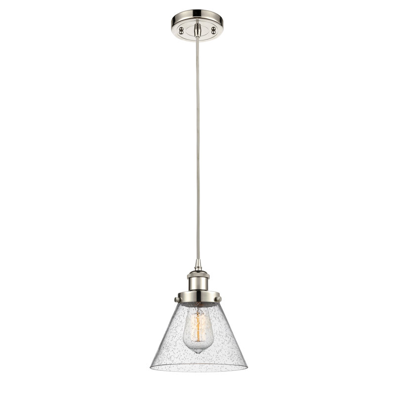 Luminaire suspendu conique à 1 lumière Buellton, Nickel poli