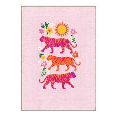 Tashianna Floral Machine Washable Pink / Red / Yellow Indoor Area Rug with Non-Slip Backing