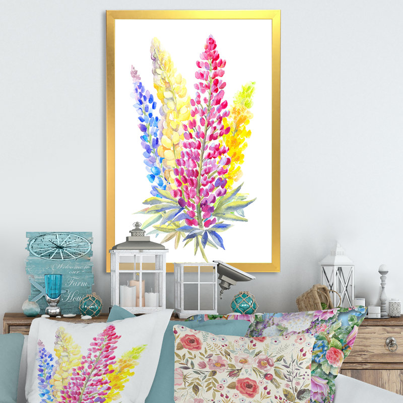 Élégant bouquet de lupin - décoration murale traditionnelle sur toile, H 12 po x l 8 po x P 1 po, Encadrement doré
