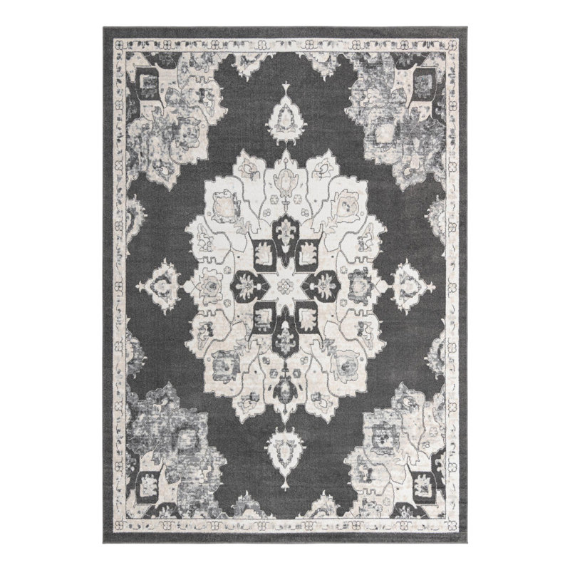 Tapis oriental gris en polypropylène de 5 pi x 5 pi Octagon, Rectangle de 10 pi x 14 pi