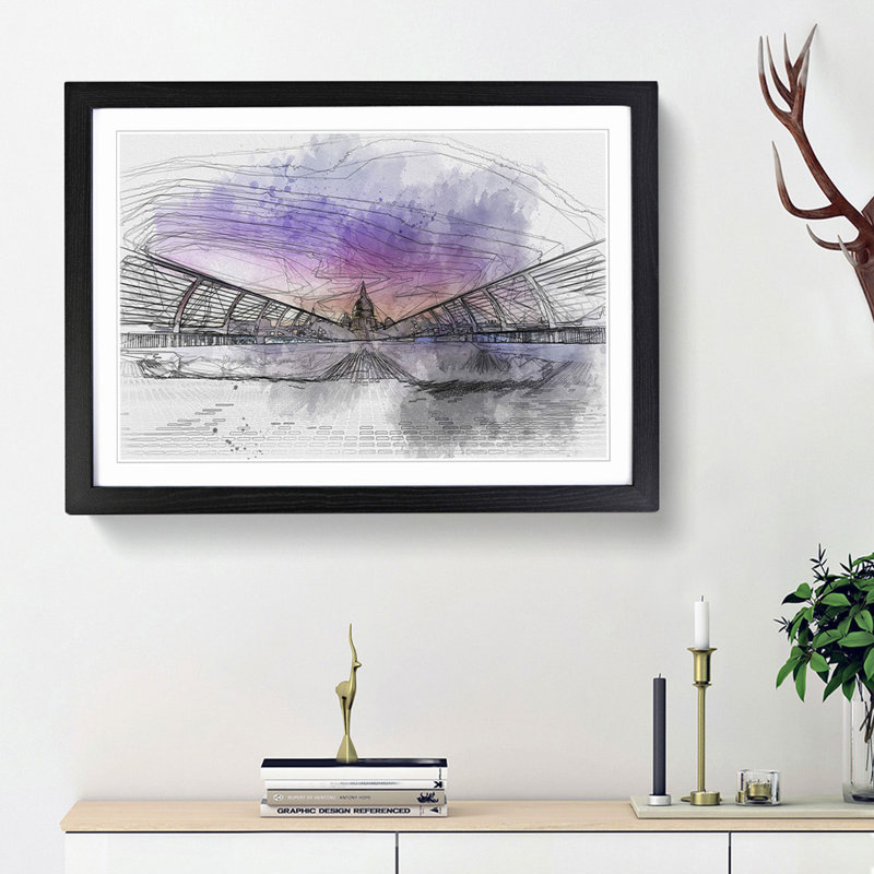 St. Pauls Cathedral in London in Abstract - Framed Print, 48cm H x 65cm W x 2cm D, Black Framed